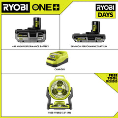 18V ONE+ 4Ah & 2Ah LITHIUM HIGH PERFORMANCE STARTER KIT WITH FREE 18V ONE+ HYBRID 7.5" FAN