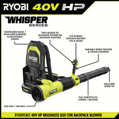 40V HP Brushless 850 CFM Backpack Blower Kit