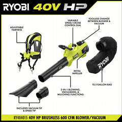 40V HP BRUSHLESS 600 CFM BLOWER/VACUUM KIT