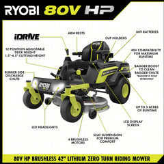 80V HP BRUSHLESS 42" LITHIUM ELECTRIC ZERO TURN RIDING MOWER KIT
