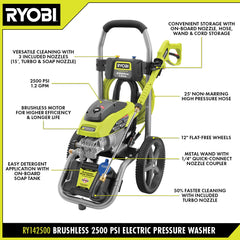 BRUSHLESS 2500 PSI ELECTRIC PRESSURE WASHER WITH FREE 12" 2300 PSI SURFACE CLEANER