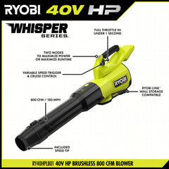 40V HP Brushless 800 CFM WHISPER SERIES Blower Kit