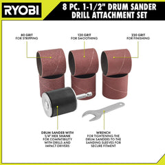 8 PC. 1-1/2" Drum Sander Drill Attachment Set